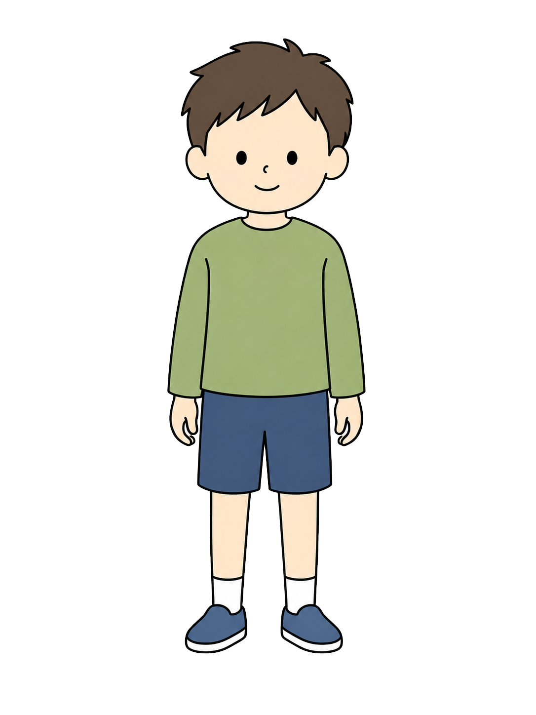 Full-body illustration of an elementary school boy standing front-facing