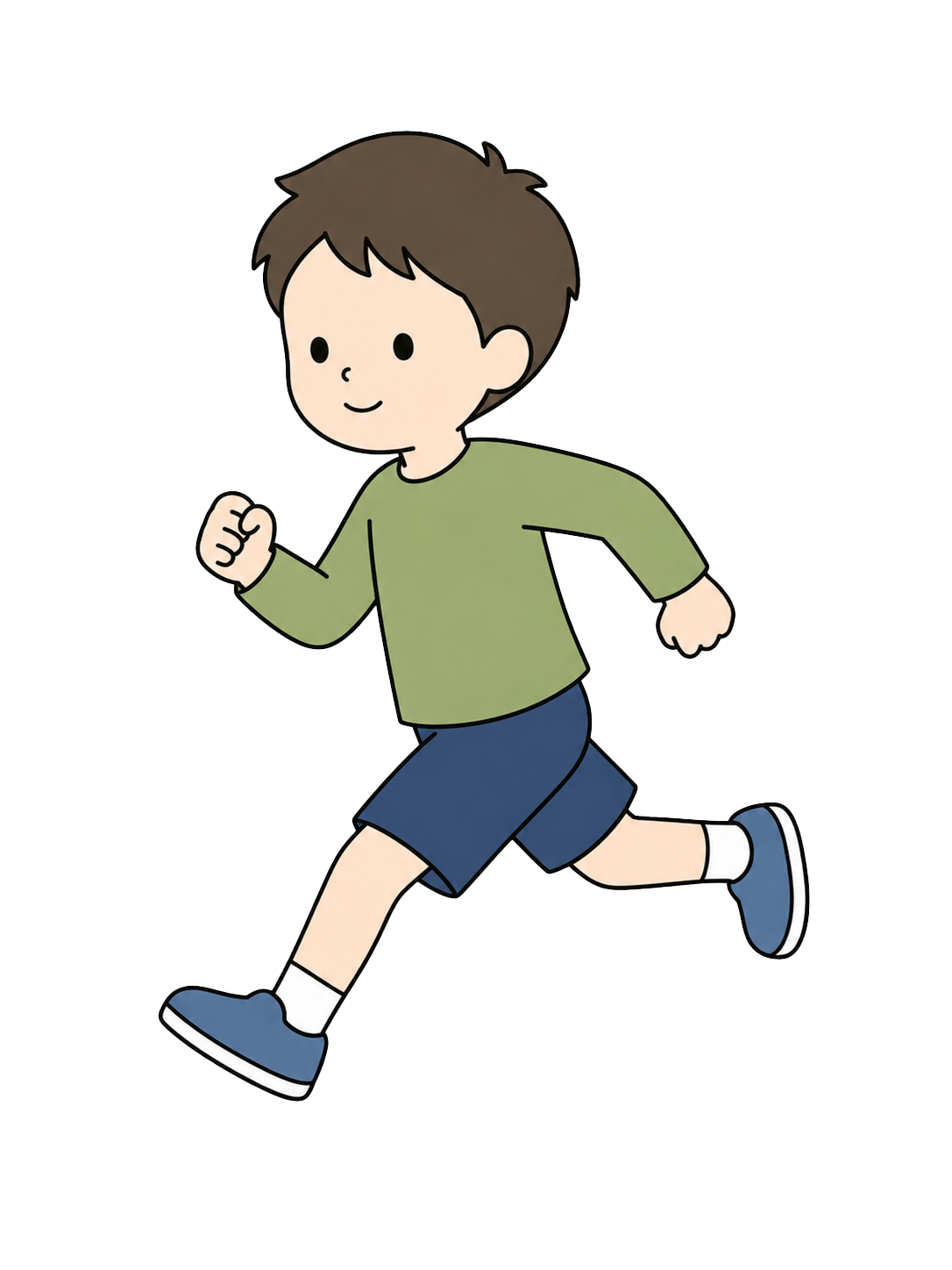 Full-body illustration of an elementary school boy running energetically