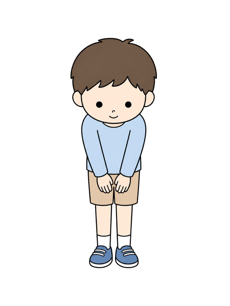 Full-body illustration of an elementary school boy bowing politely