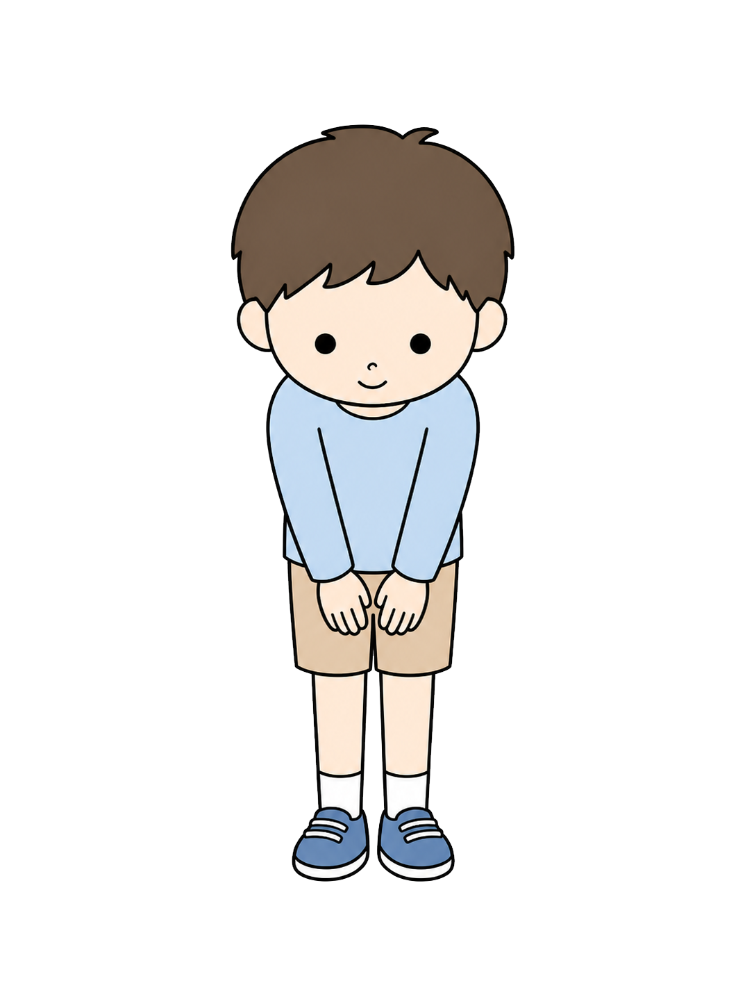 Full-body illustration of an elementary school boy bowing politely