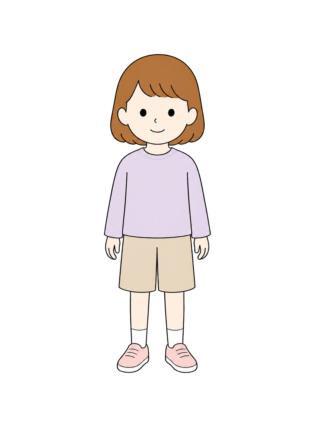 Full-body illustration of an elementary school girl standing front-facing