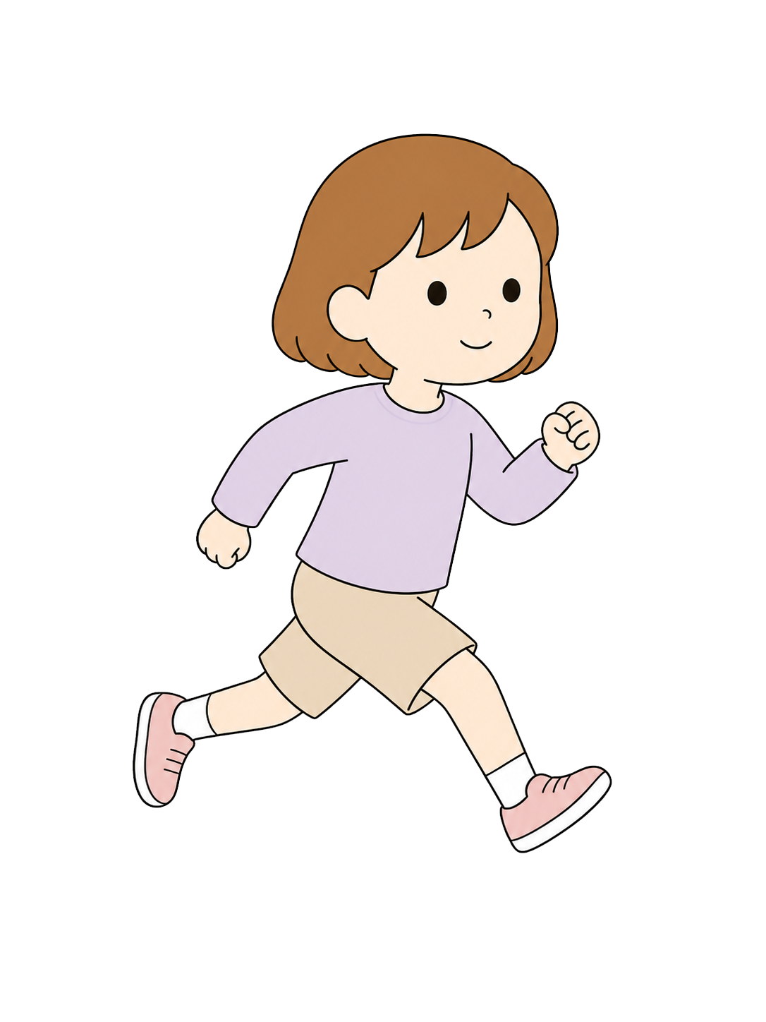 Full-body illustration of an elementary school girl running energetically