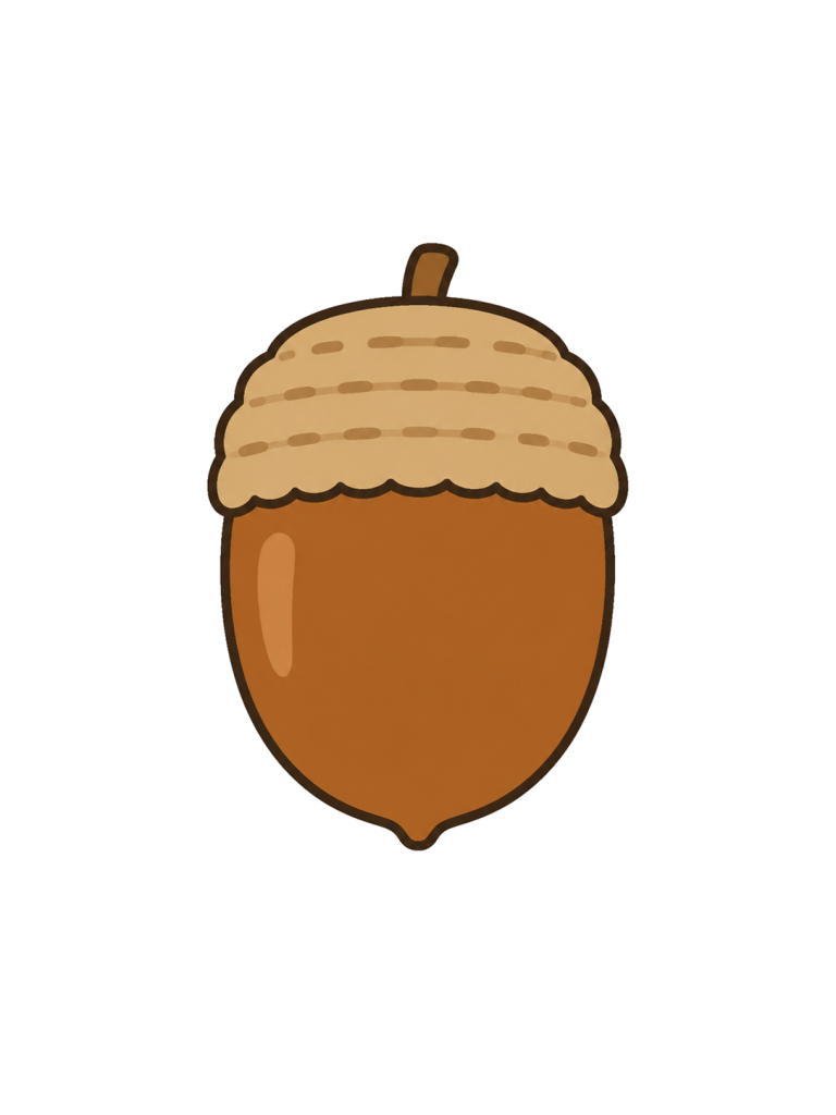 丸い帽子をかぶった茶色いどんぐりのイラスト