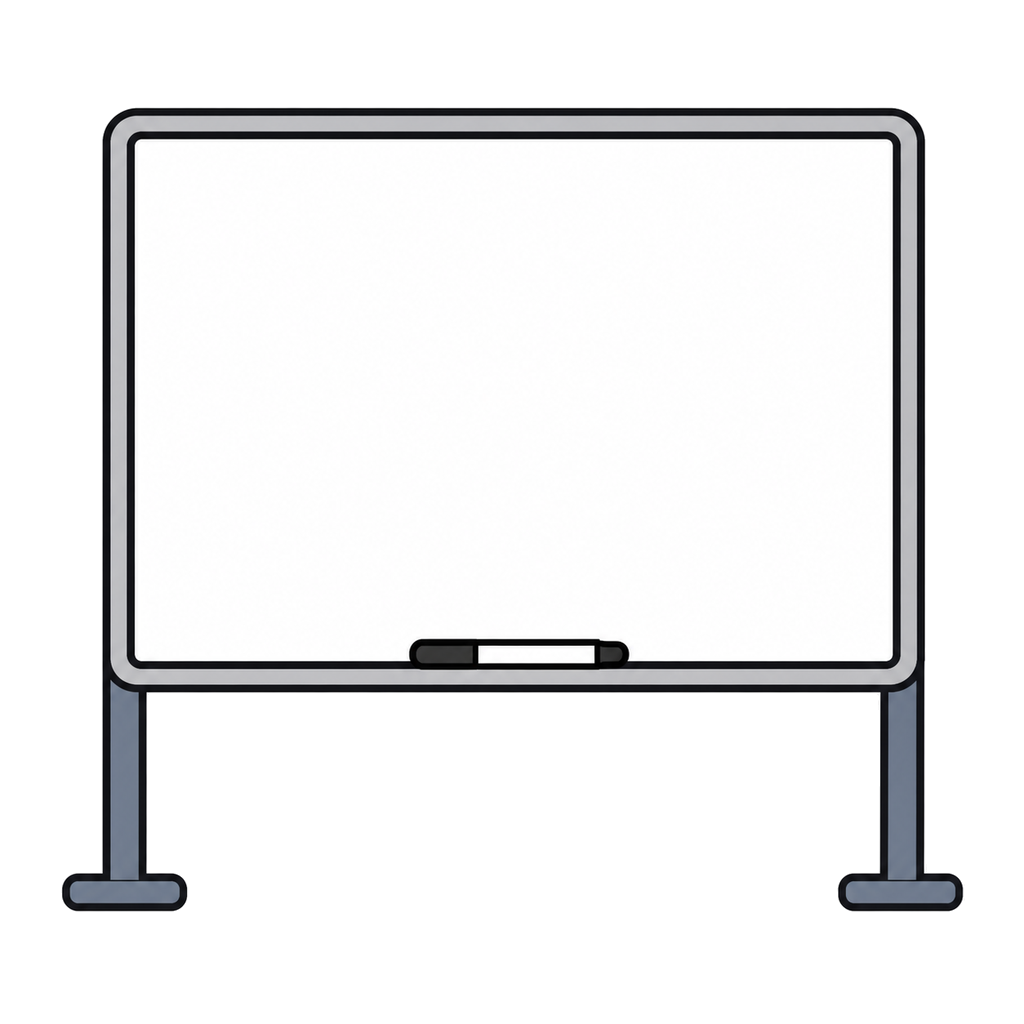 Illustration of a blank whiteboard with a marker viewed from the front