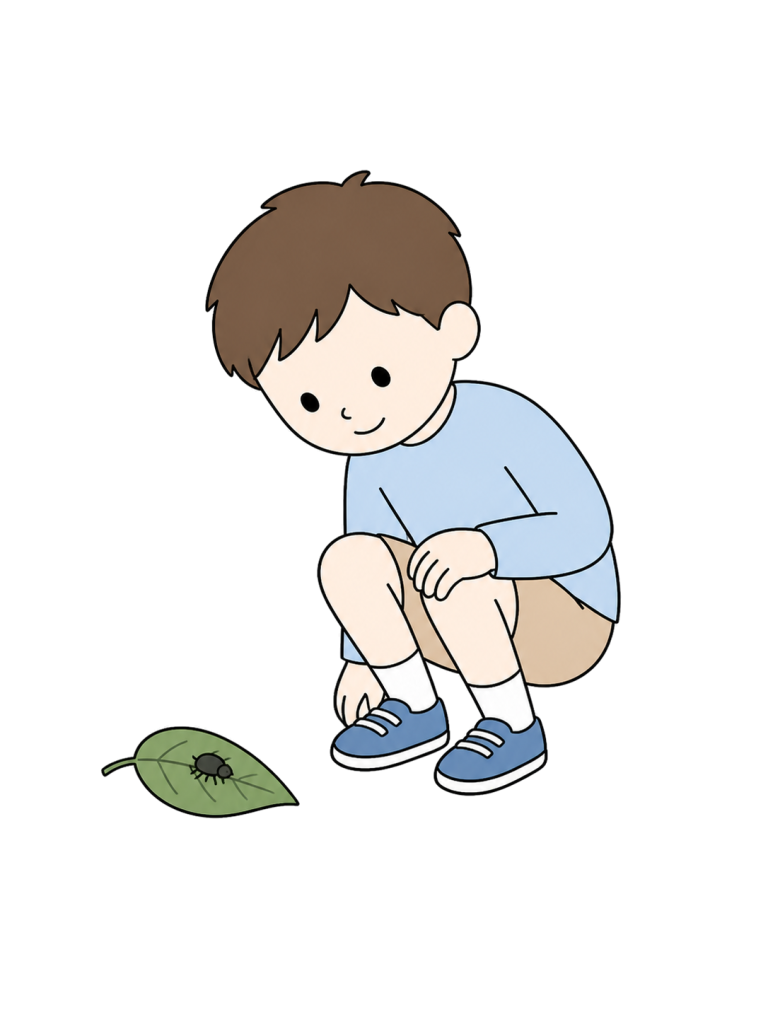 虫を観察する男の子のYURUNDOイラスト