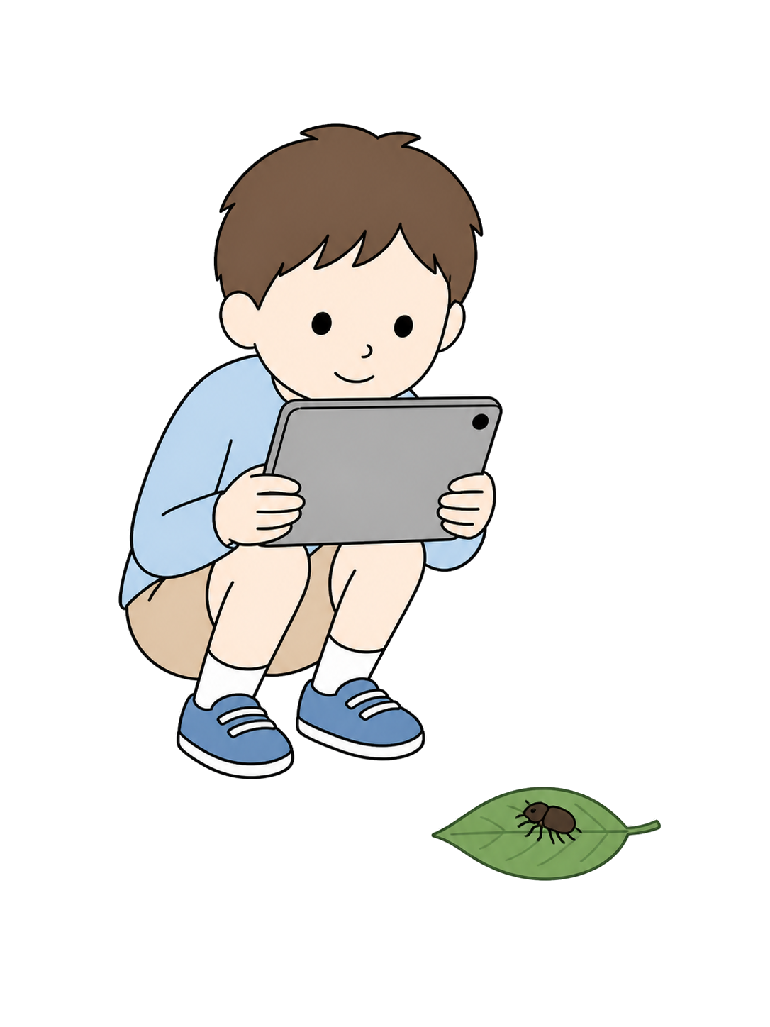 YURUNDO illustration: Boy Taking a Photo of an Insect with a Tablet
