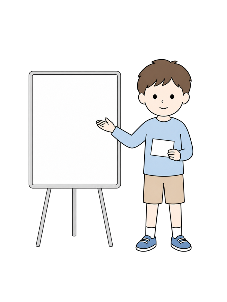 教室で発表する男の子のYURUNDOイラスト