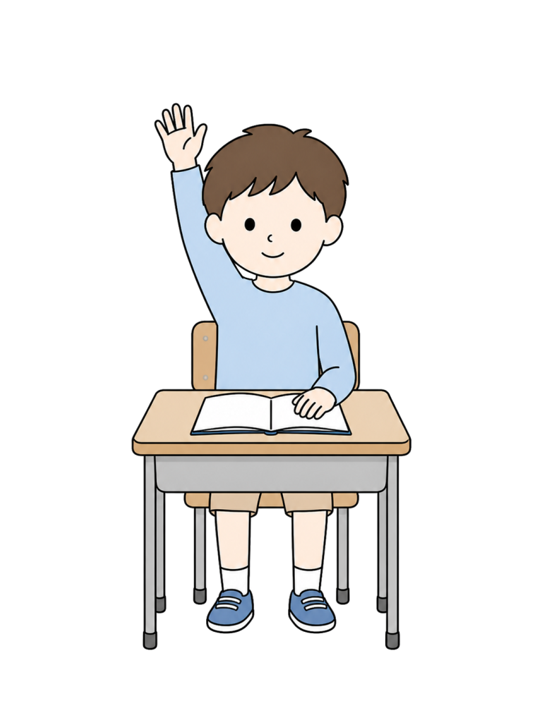 Boy raising his hand in class