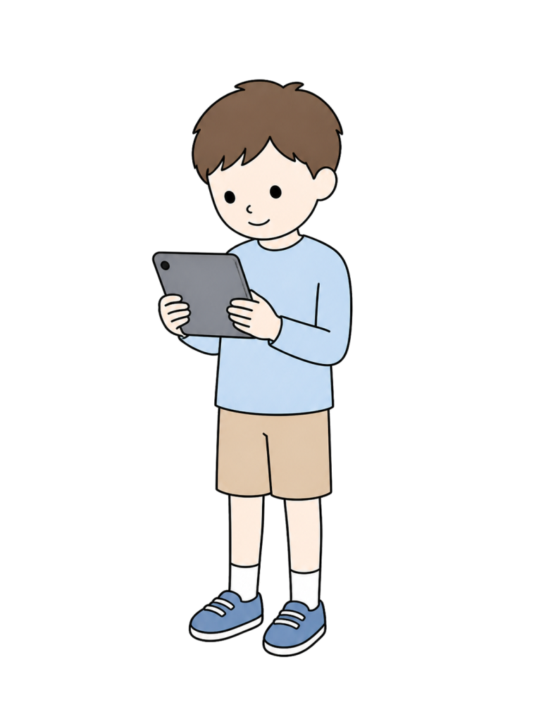 タブレットを使う男の子のYURUNDOイラスト