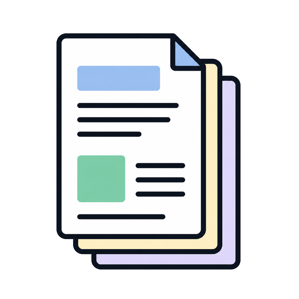 Illustration of multiple business documents with abstract line marks
