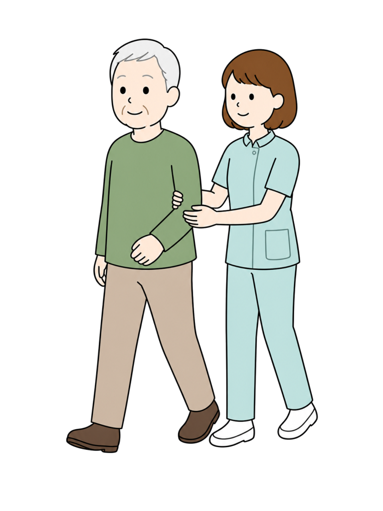 Caregiver assisting senior man walking