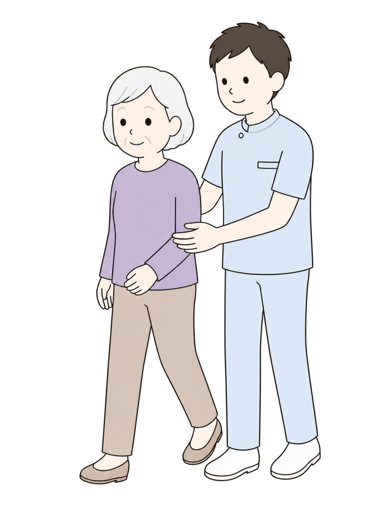 Caregiver assisting senior woman walking
