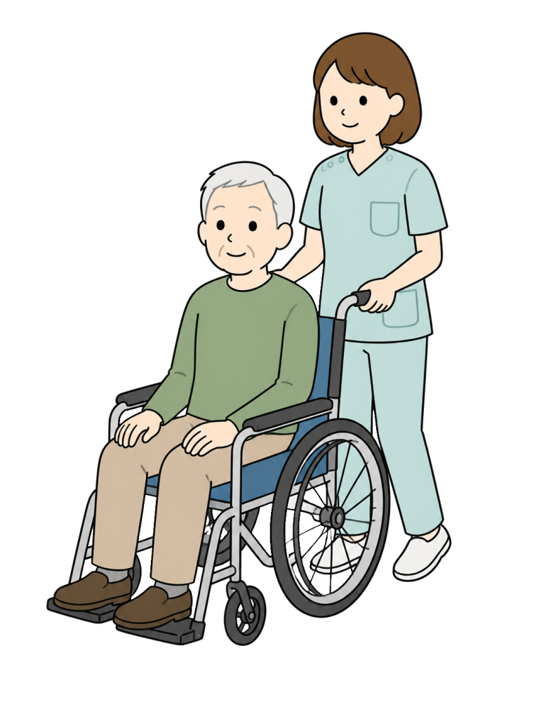 Caregiver pushing senior man in wheelchair