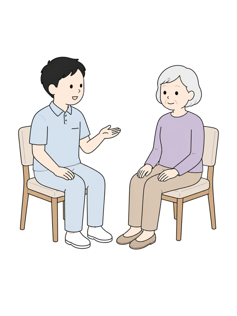 Caregiver talking with senior woman