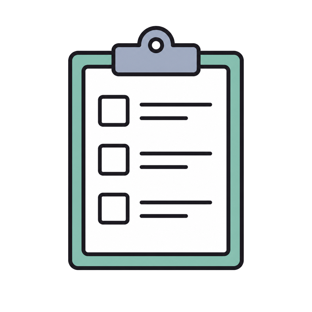 Illustration of a clipboard holding a simple checklist