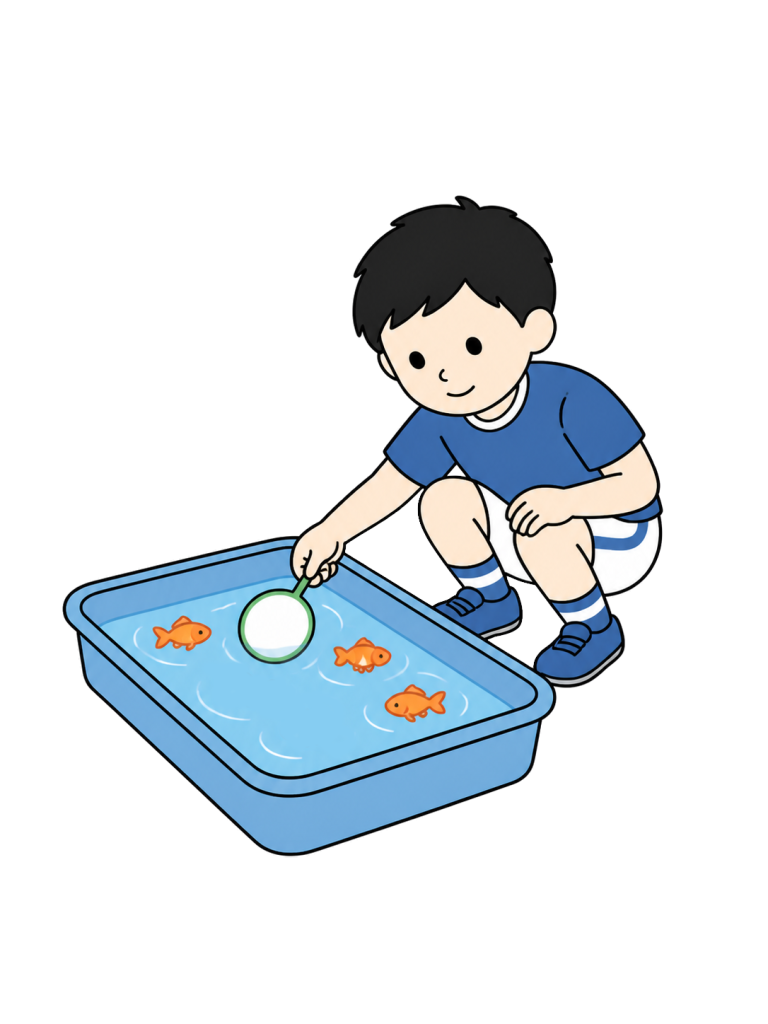 Child playing goldfish scooping