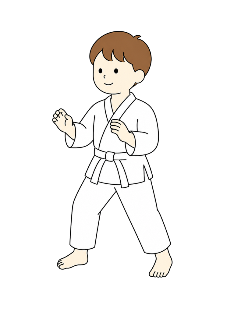 柔道着を着て自然な構えをする子ども