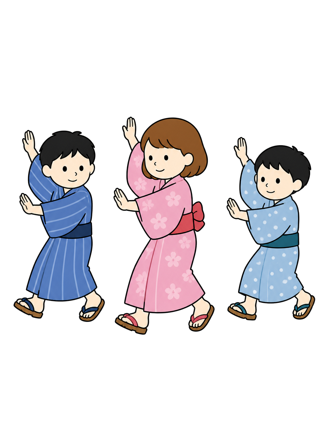 YURUNDO-style illustration of children dancing bon odori.