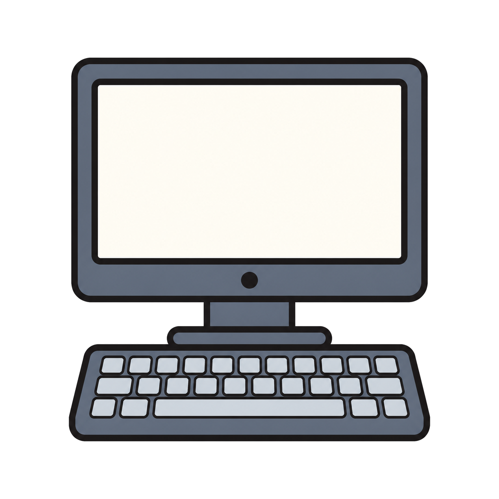 Illustration of a desktop computer monitor and keyboard viewed from the front