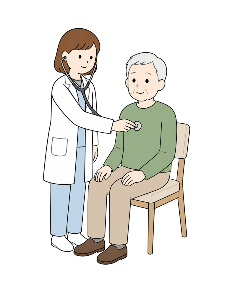 Doctor using stethoscope on senior man