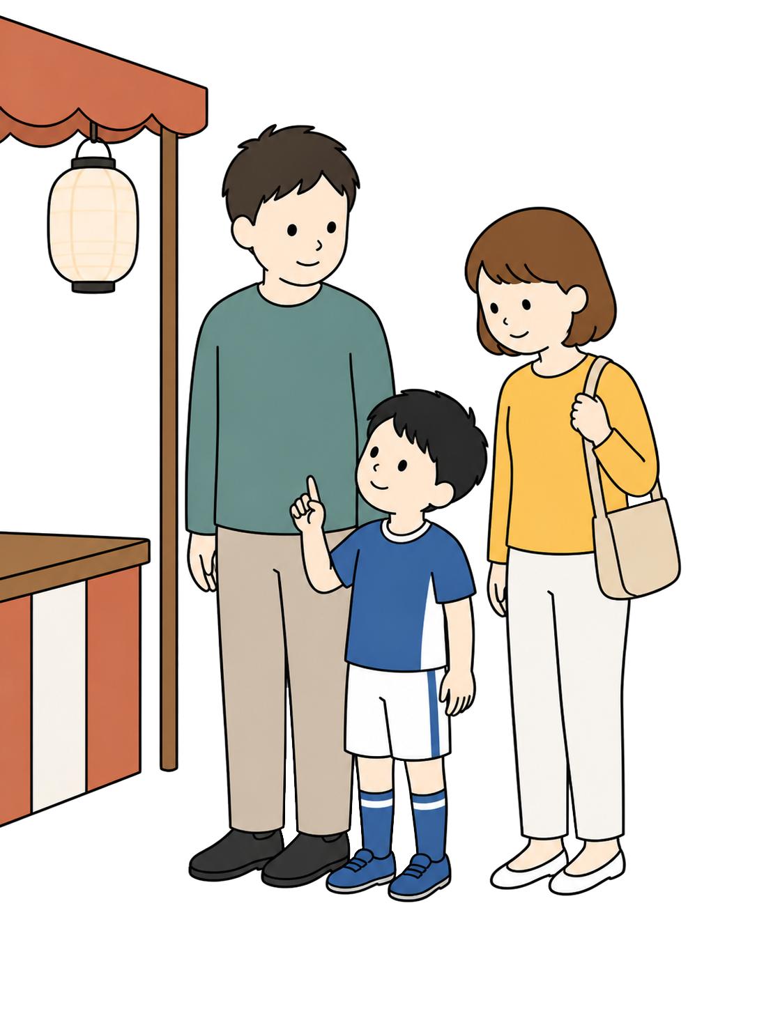 YURUNDO-style illustration of family visiting a community festival.