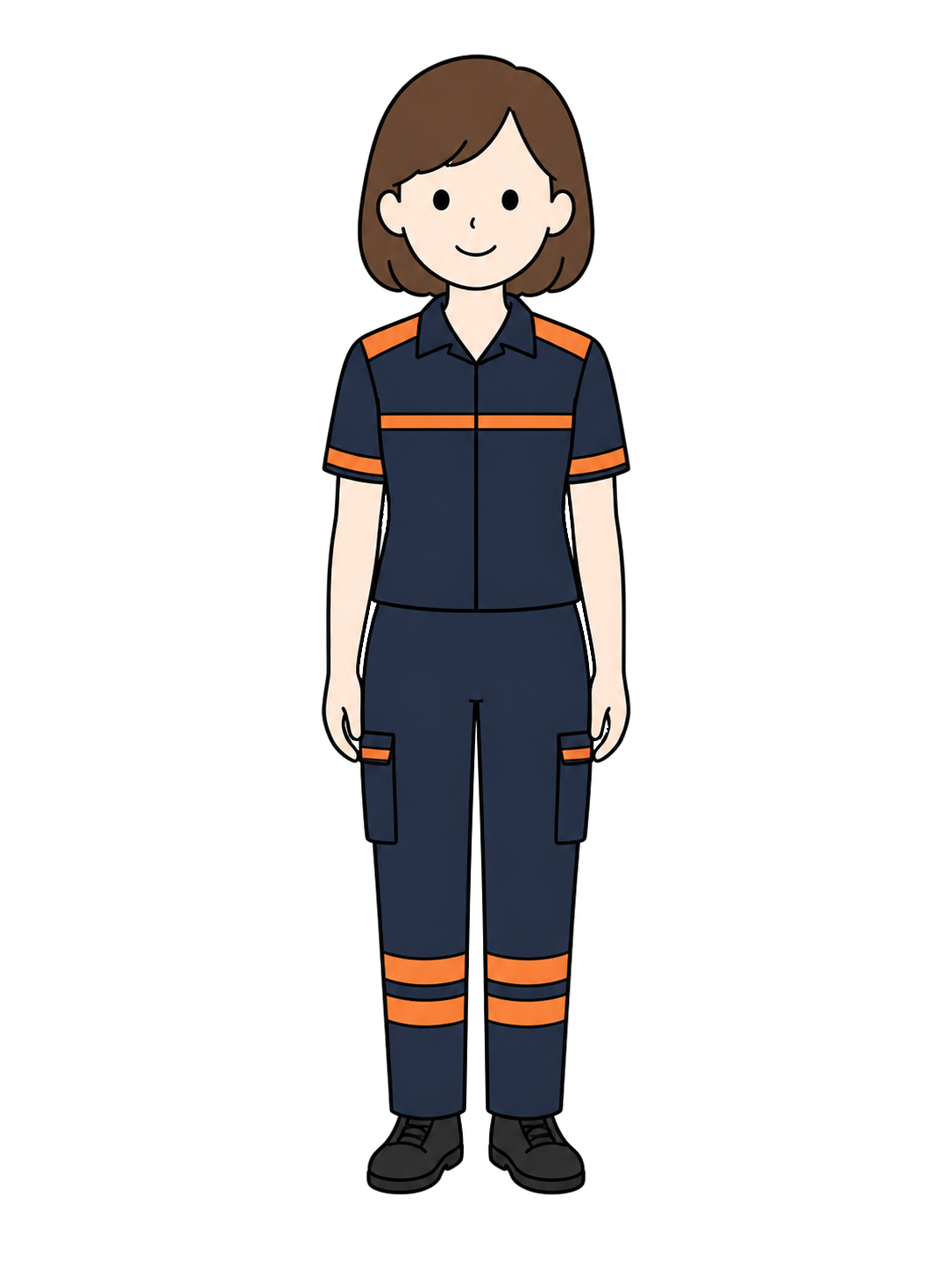 Illustration of an adult female paramedic standing front-facing in a simplified emergency-services uniform