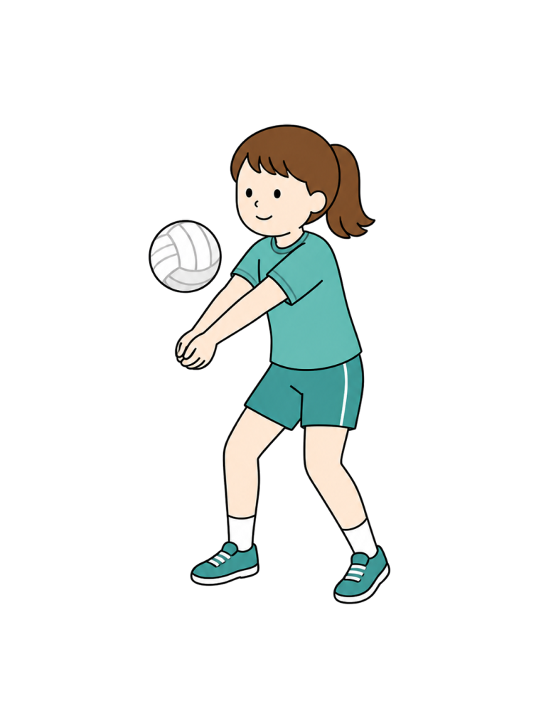 バレーボールをレシーブする少女