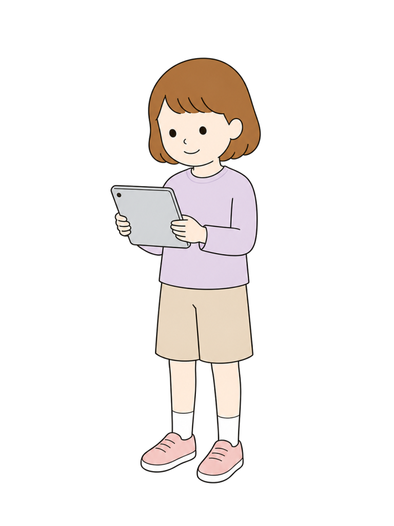 タブレットを使う女の子のYURUNDOイラスト