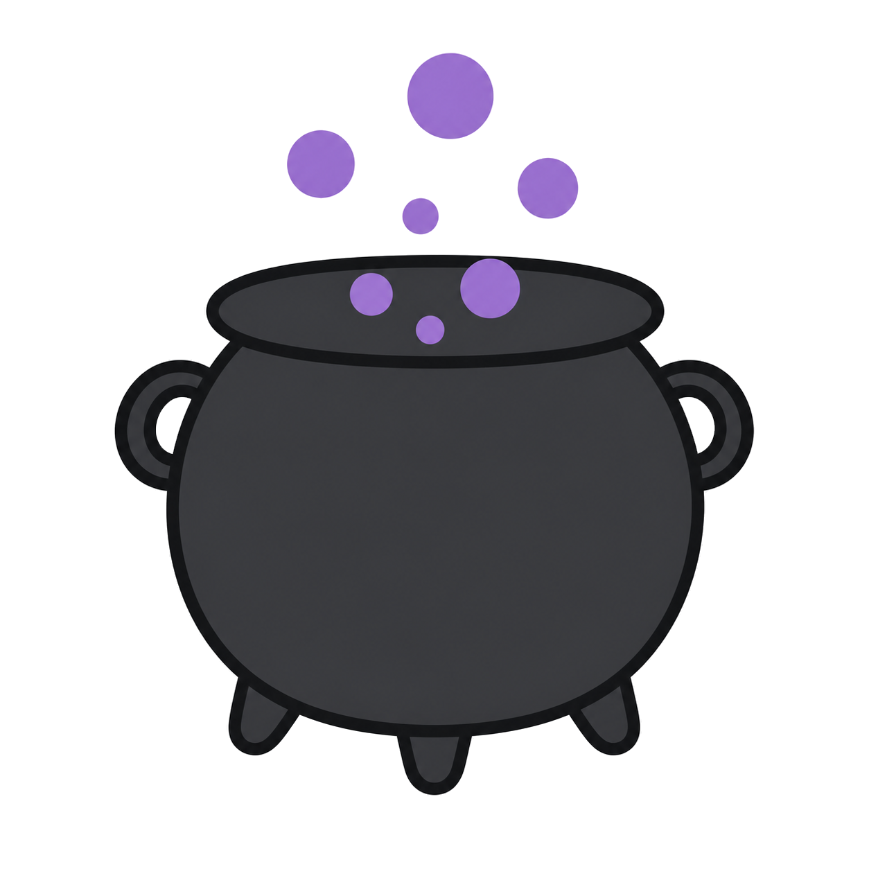 Illustration of a black Halloween cauldron with purple bubbles