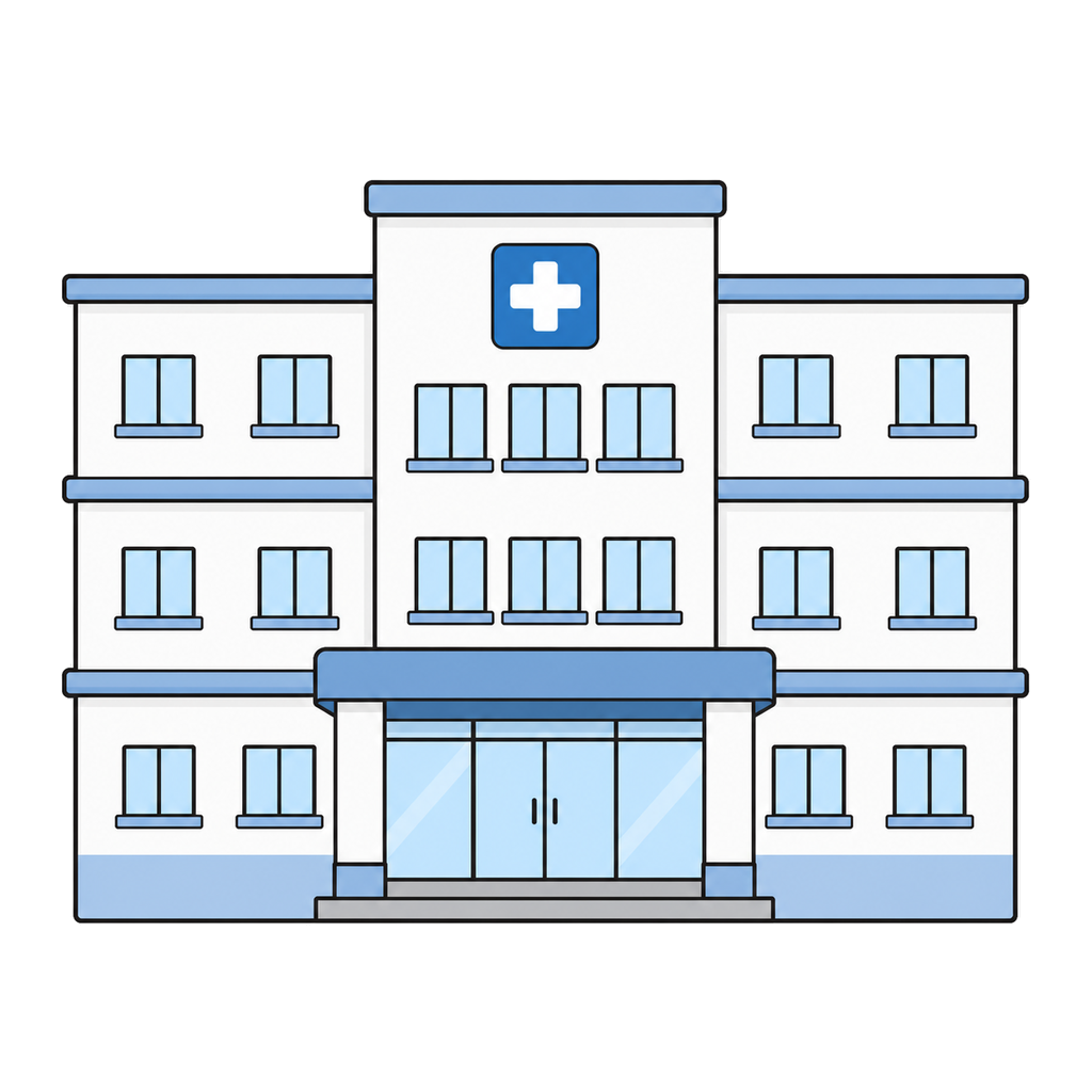 Illustration of a medium-size hospital building viewed from the front