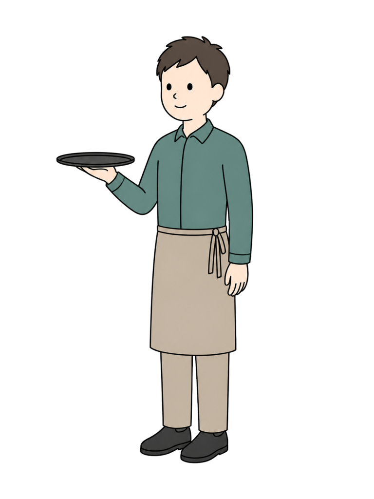 Male restaurant staff carrying tray