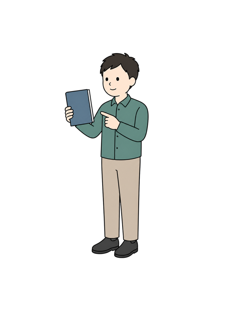 Male teacher pointing at material