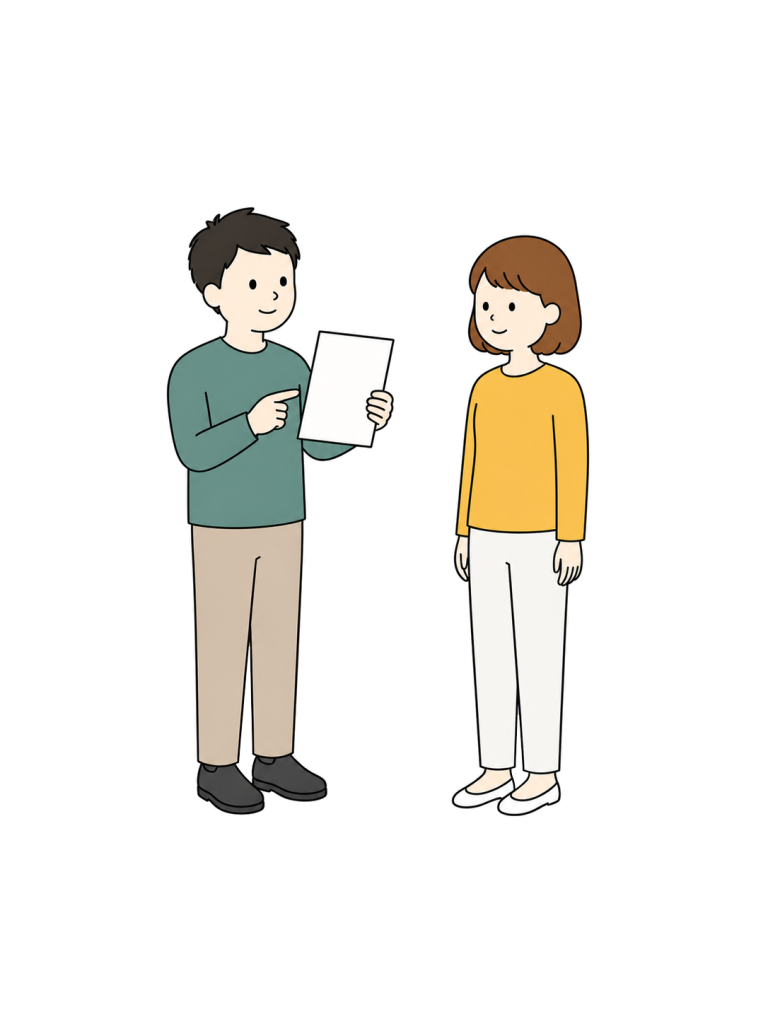 Man explaining document to woman
