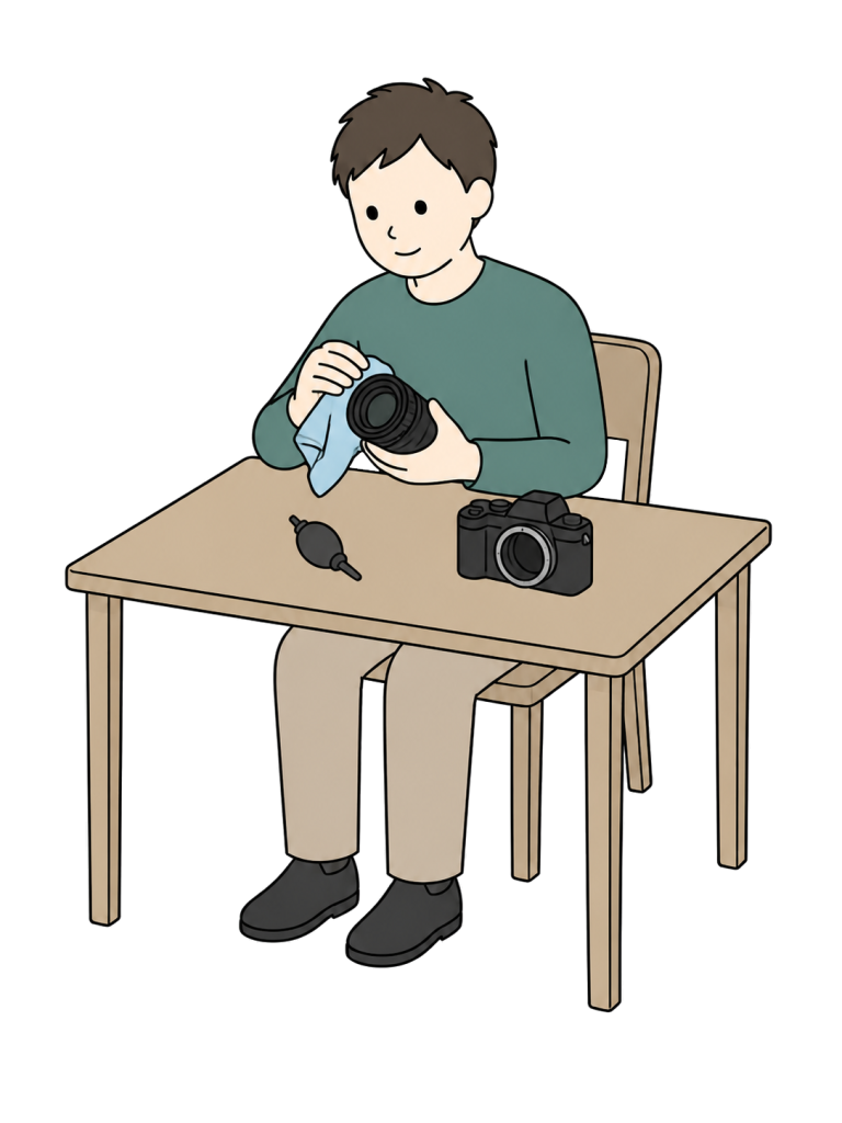 Man maintaining a camera