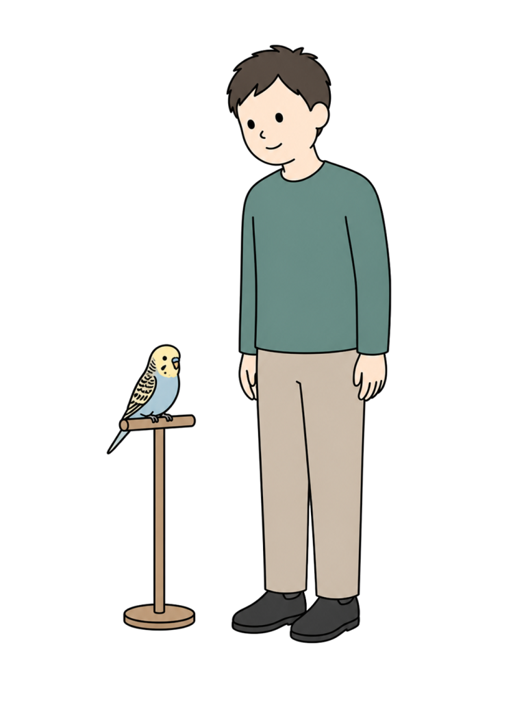 Man observing a small bird