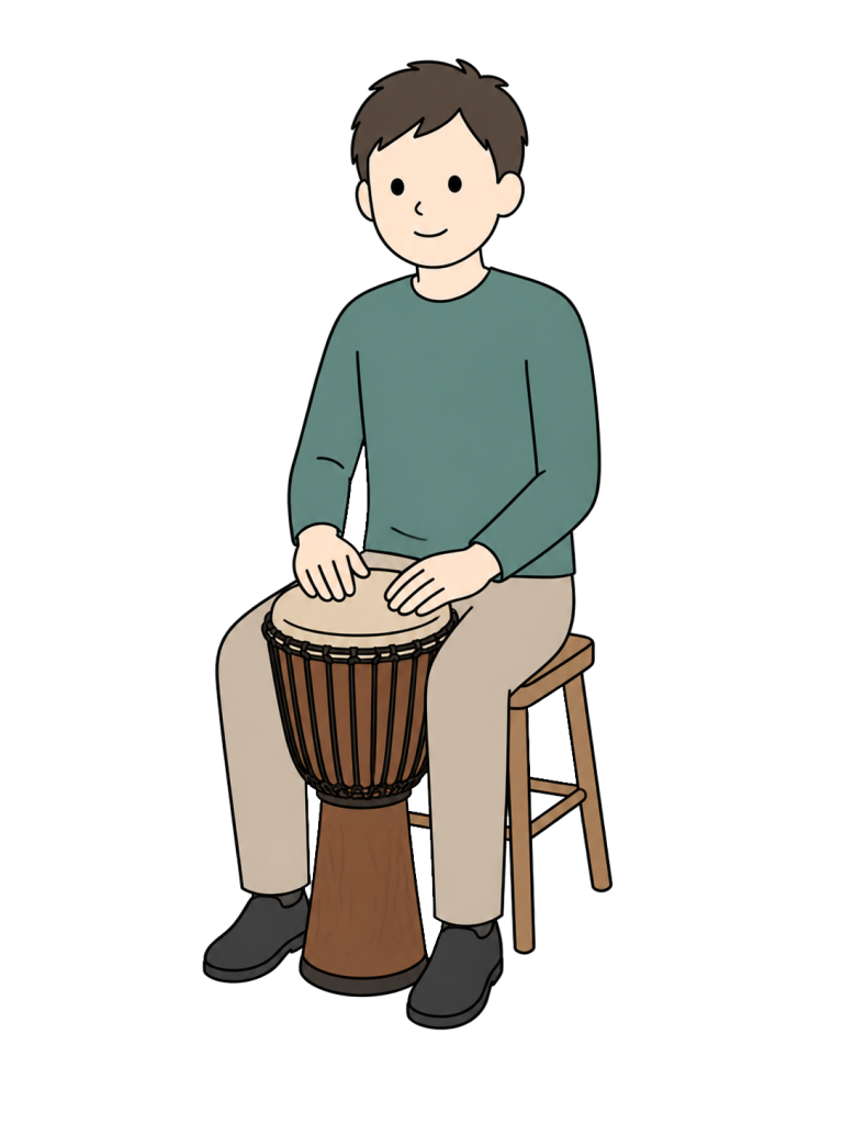 手でハンドドラムを演奏する成人男性