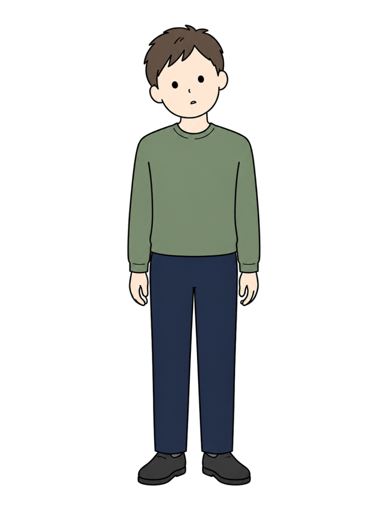 Full-body illustration of an adult man tilting his head with a puzzled expression.