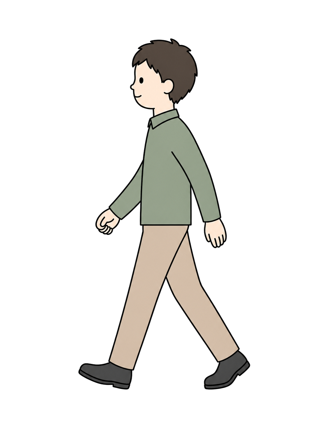 Full-body illustration of an adult man walking at a natural pace.
