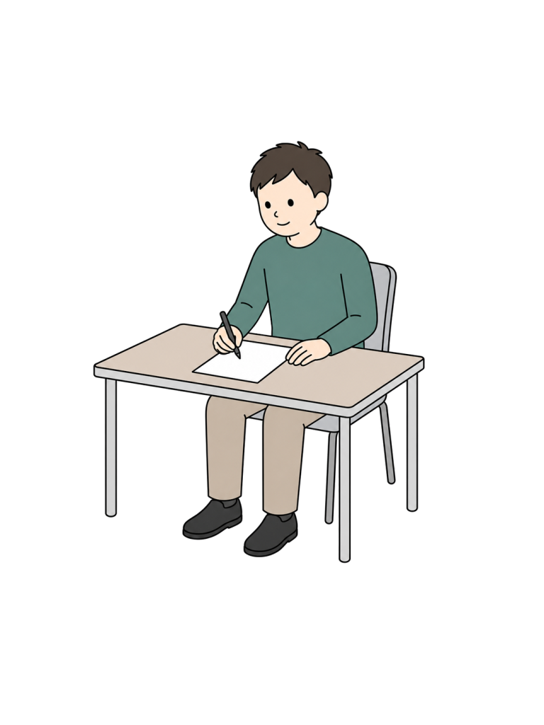Man writing document at desk