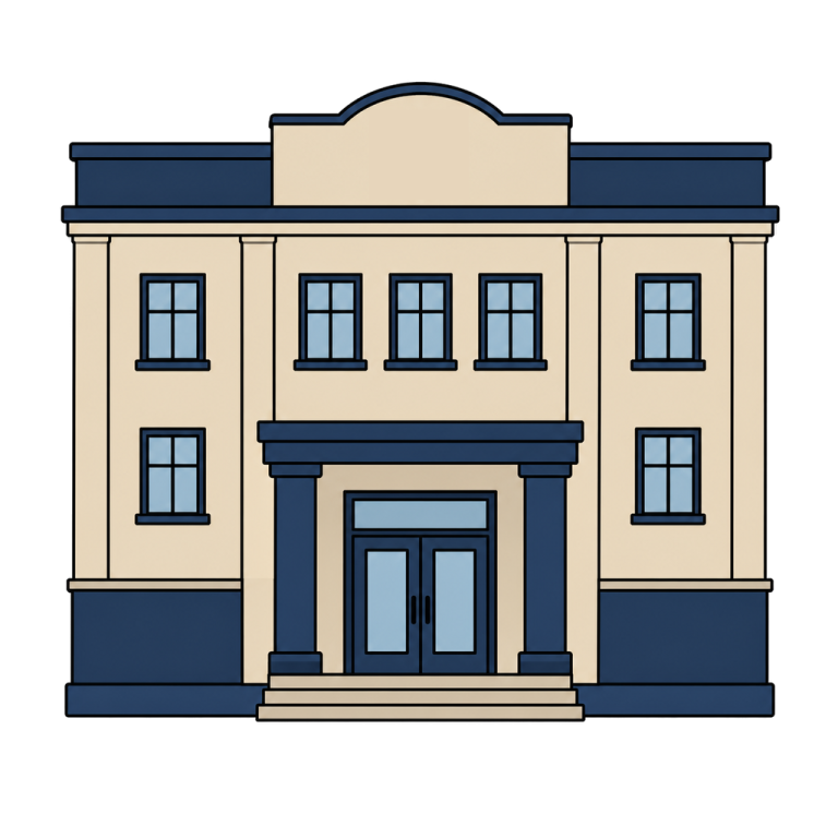 Illustration of a simple municipal government building viewed from the front