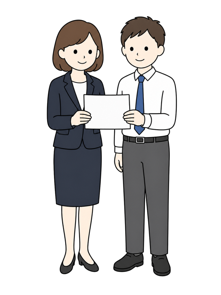 Office workers reviewing document