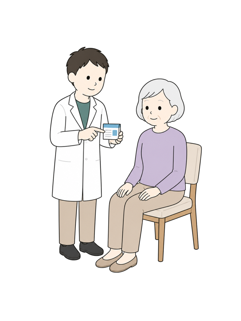 Pharmacist explaining medicine to senior woman