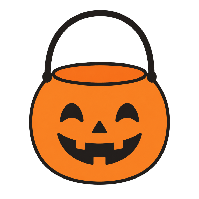 Illustration of a pumpkin-shaped Halloween candy bucket