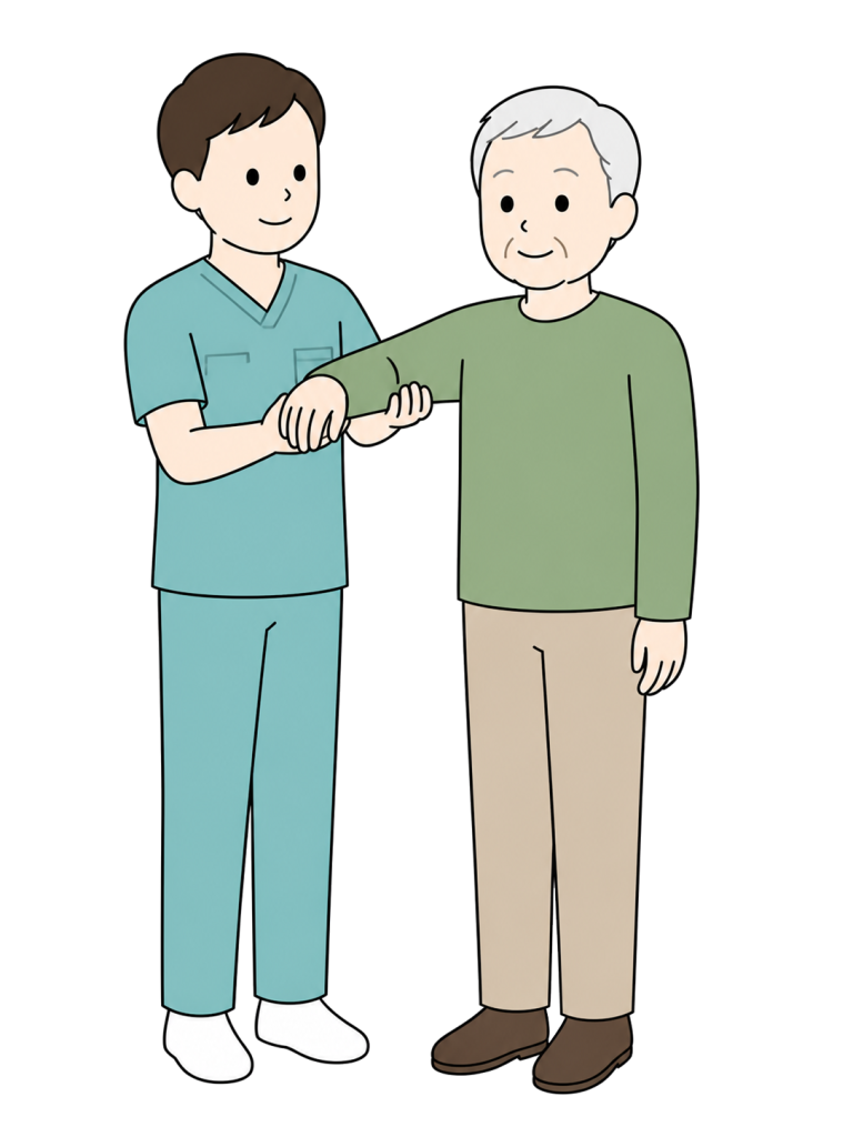 Senior man receiving shoulder rehabilitation