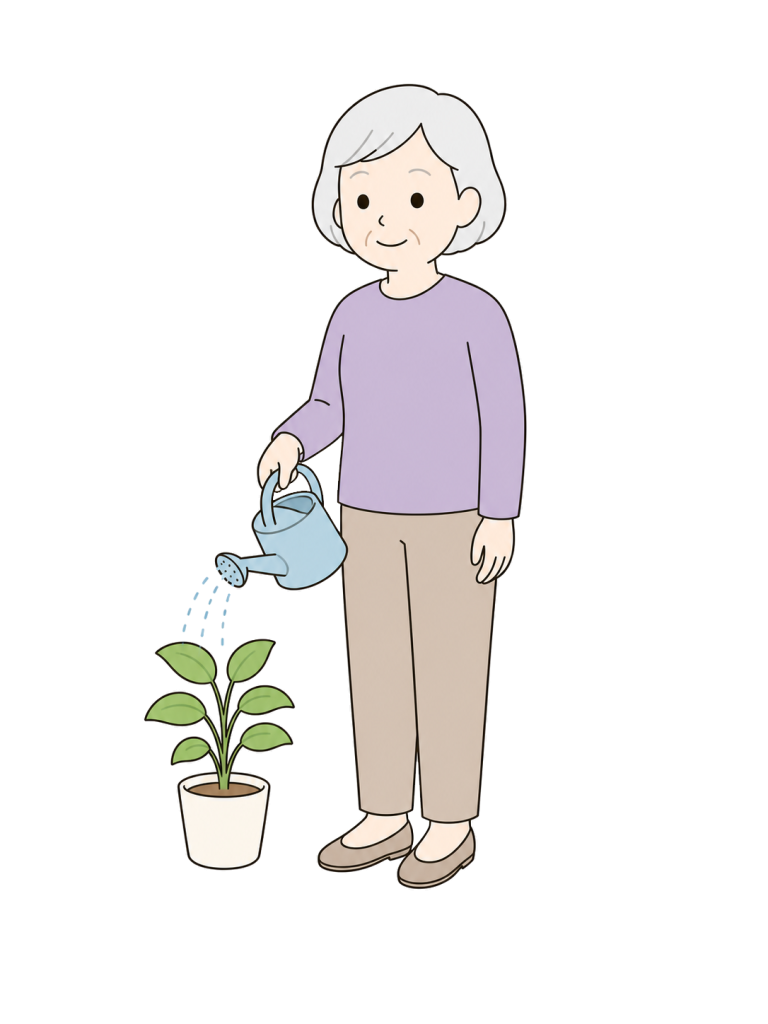 Senior woman watering houseplant