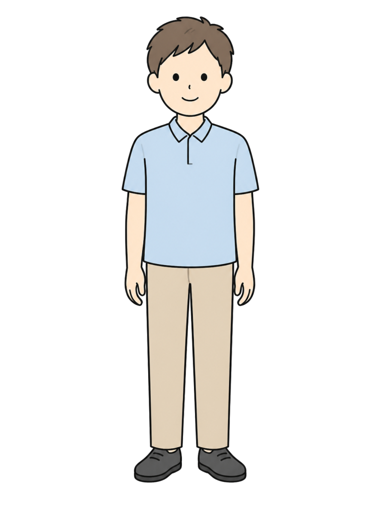 Illustration of a male event guide in summer clothing standing front-facing