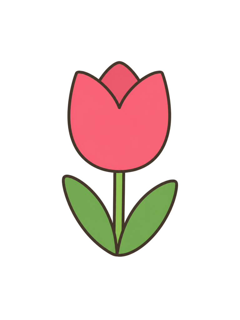 赤い花と緑の葉を持つチューリップのイラスト