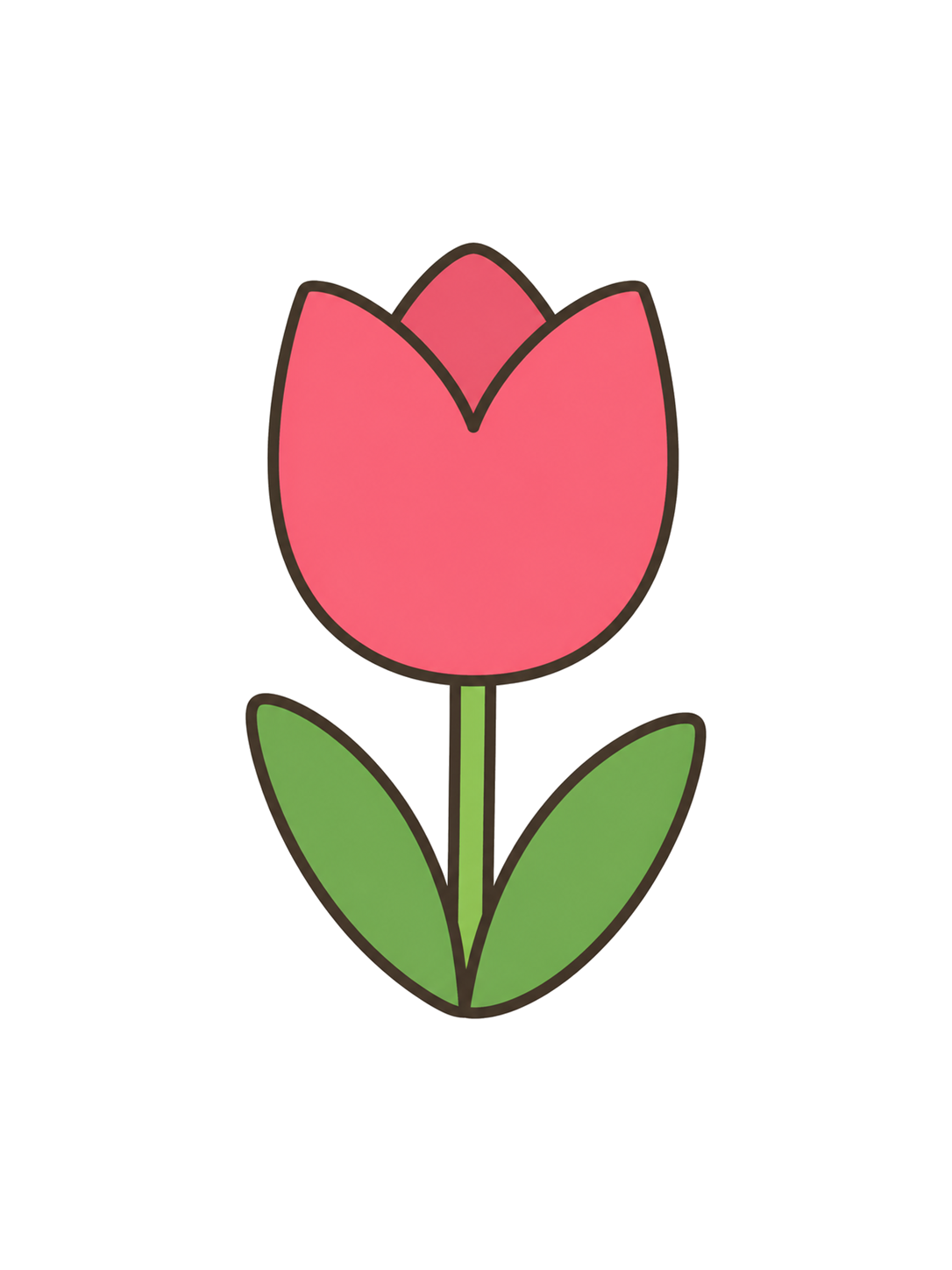 Illustration of a red tulip with green leaves