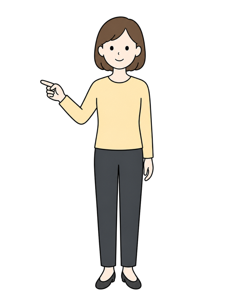 Illustration of a front-facing woman pointing left to give directions