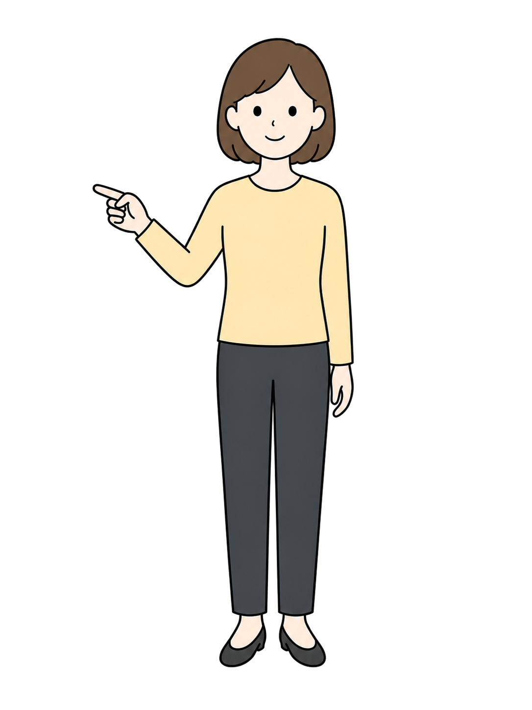 Illustration of a front-facing woman pointing left to give directions